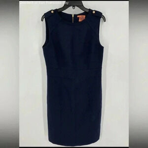 EUC Tory Burch Navy Wool Blend Sleeveless Crew Neck Evelina Sheath Dress. Size 8